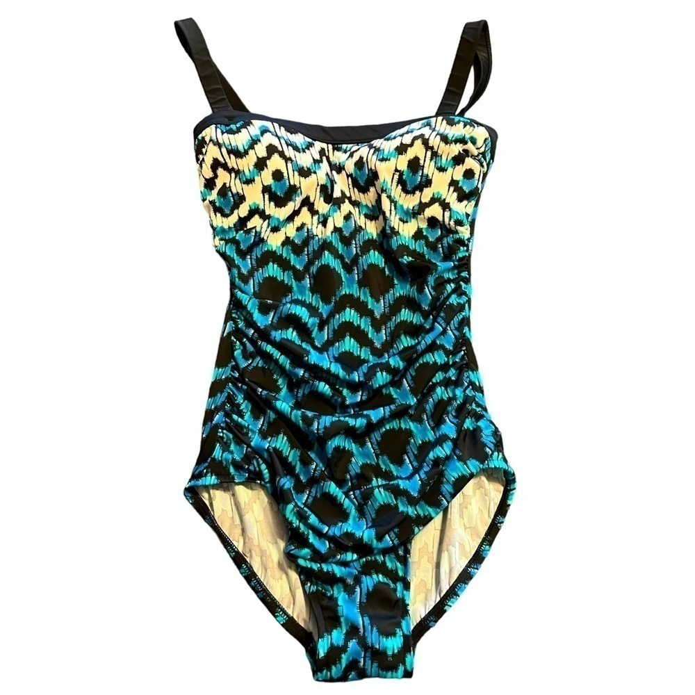 Rose Marie Reid Aqua Blue Ruched Front Shape Wear One Piece Swimsuit